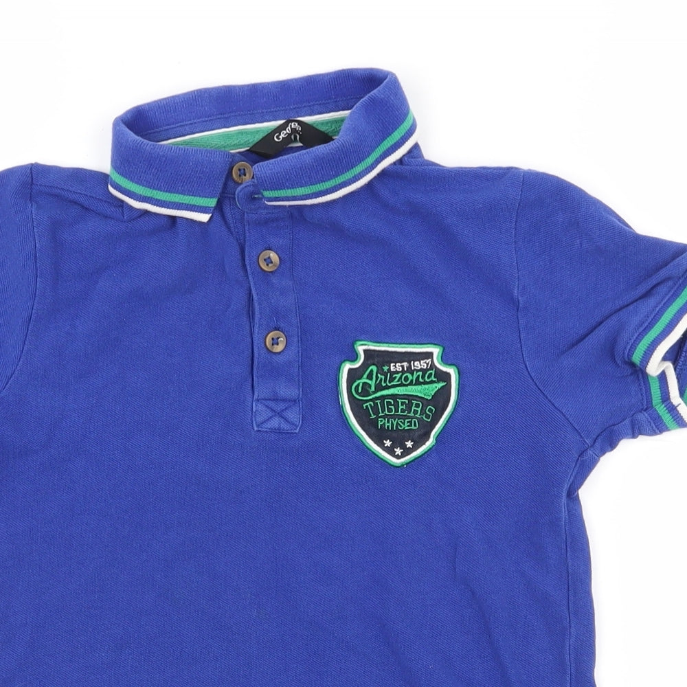George Boys Blue  100% Cotton Pullover Polo Size 6-7 Years Collared Button