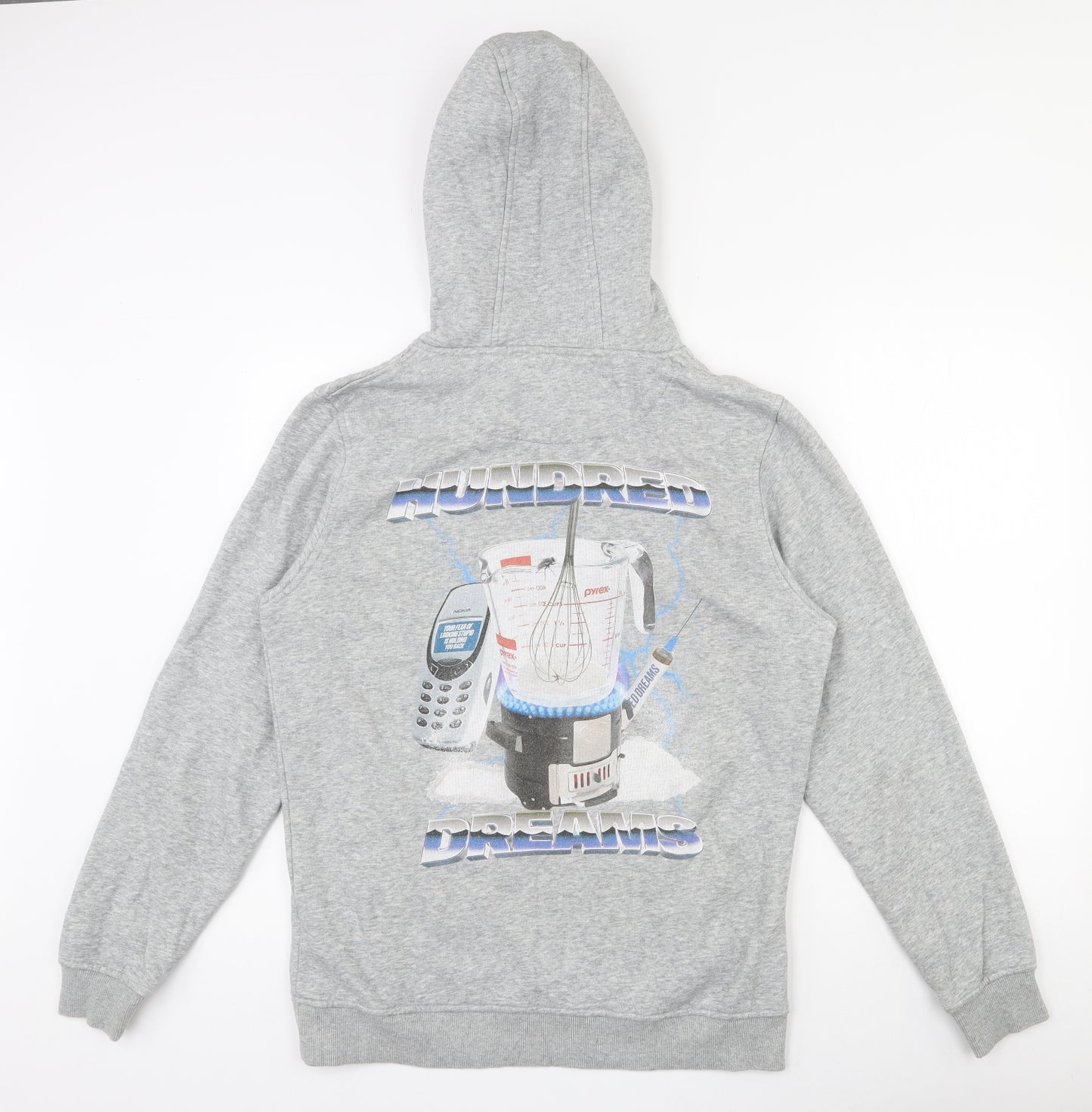 Hundred dreams Mens Grey  Cotton Pullover Hoodie Size M