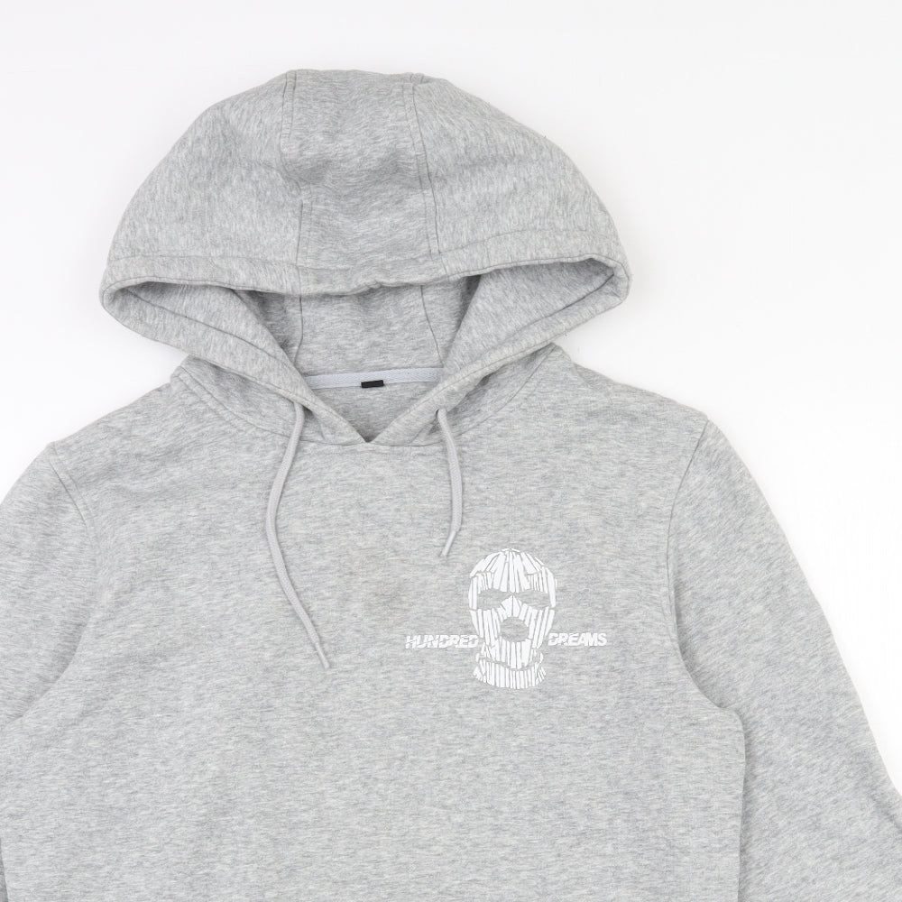 Hundred dreams Mens Grey  Cotton Pullover Hoodie Size M