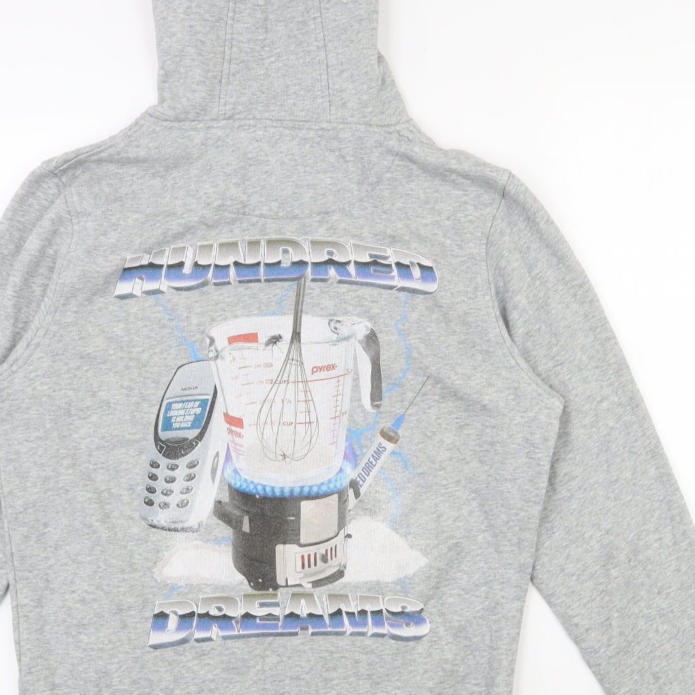Hundred dreams Mens Grey  Cotton Pullover Hoodie Size M