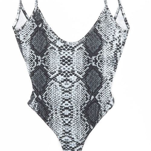 PRETTYLITTLETHING Womens Grey Animal Print Polyester Bodysuit One-Piece Size 8  Snap