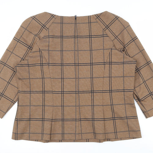 Marks and Spencer Womens Brown Plaid Polyester  Blouse Size 20 Boat Neck