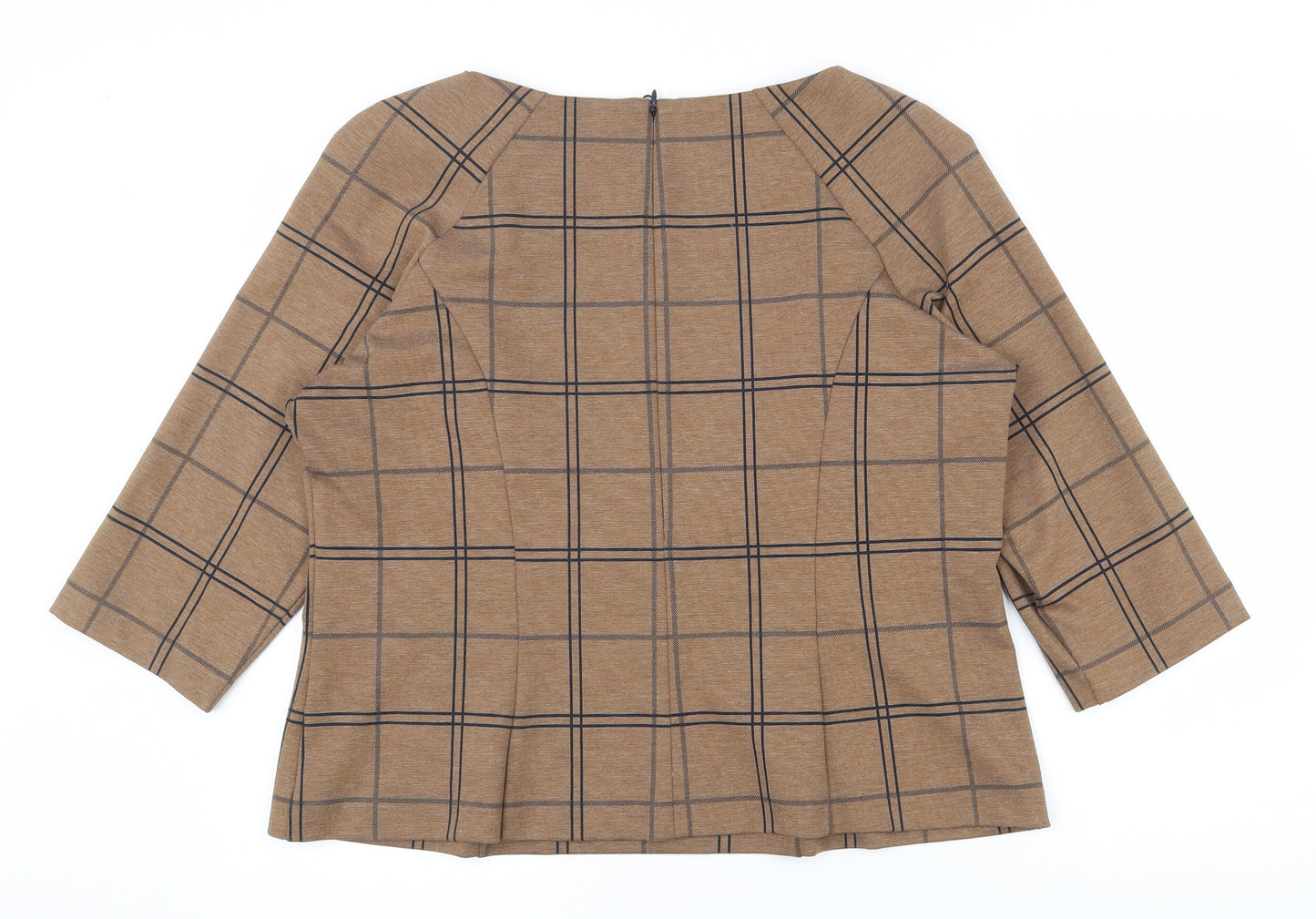 Marks and Spencer Womens Brown Plaid Polyester  Blouse Size 20 Boat Neck