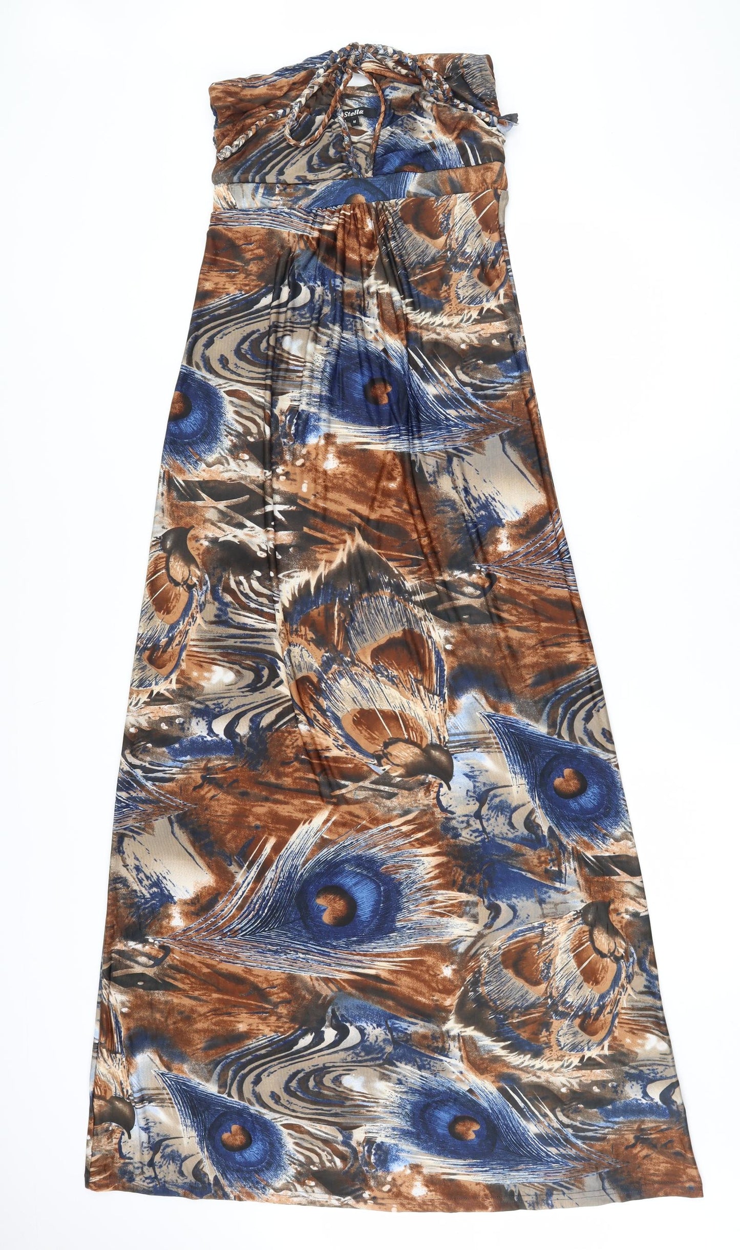 Stella Womens Multicoloured  Polyester Maxi  Size 12  Off the Shoulder Tie - Peacock feather design