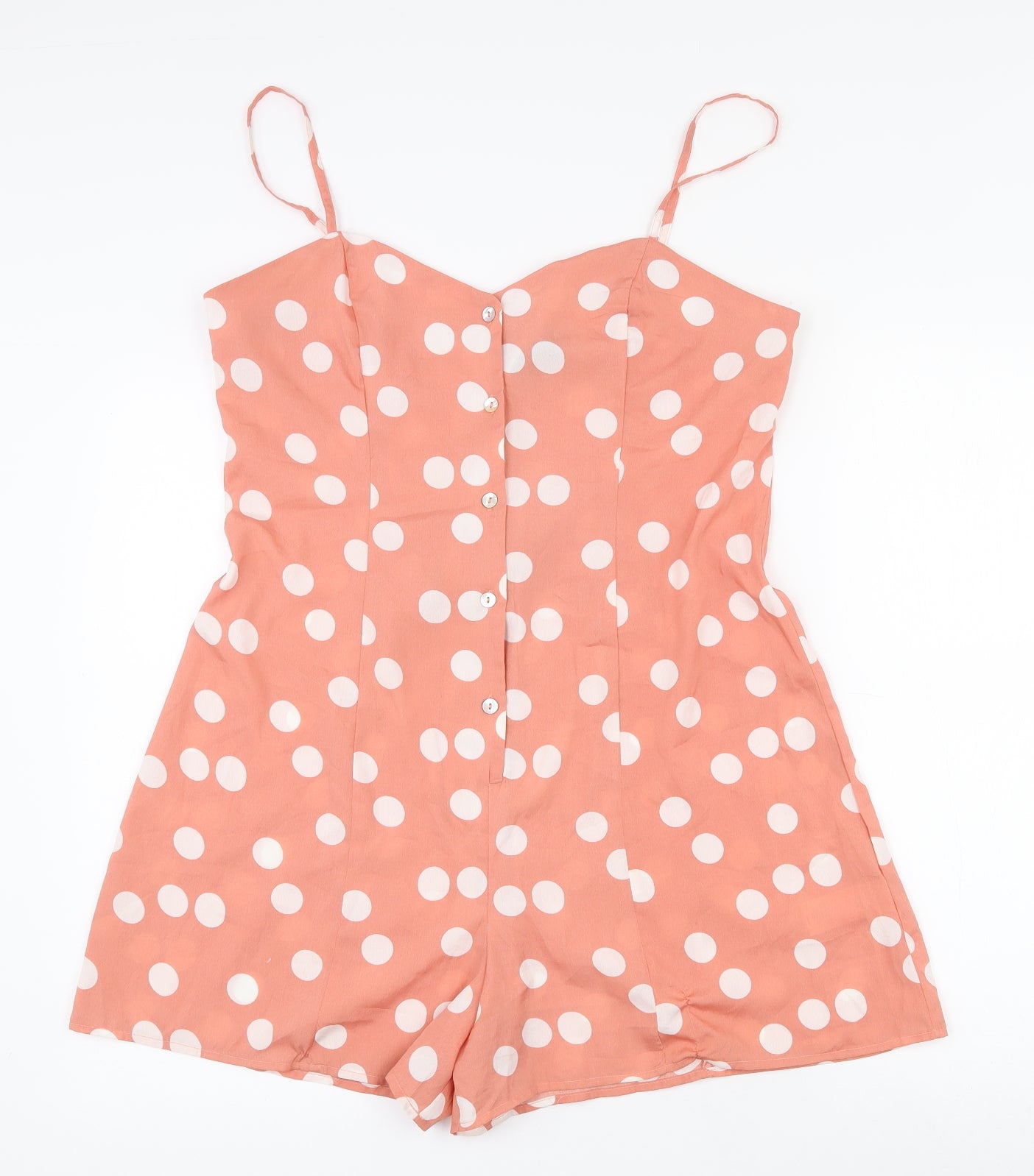 Primark Womens Pink Polka Dot 100% Polyester Playsuit One-Piece Size 12 L3 in Button