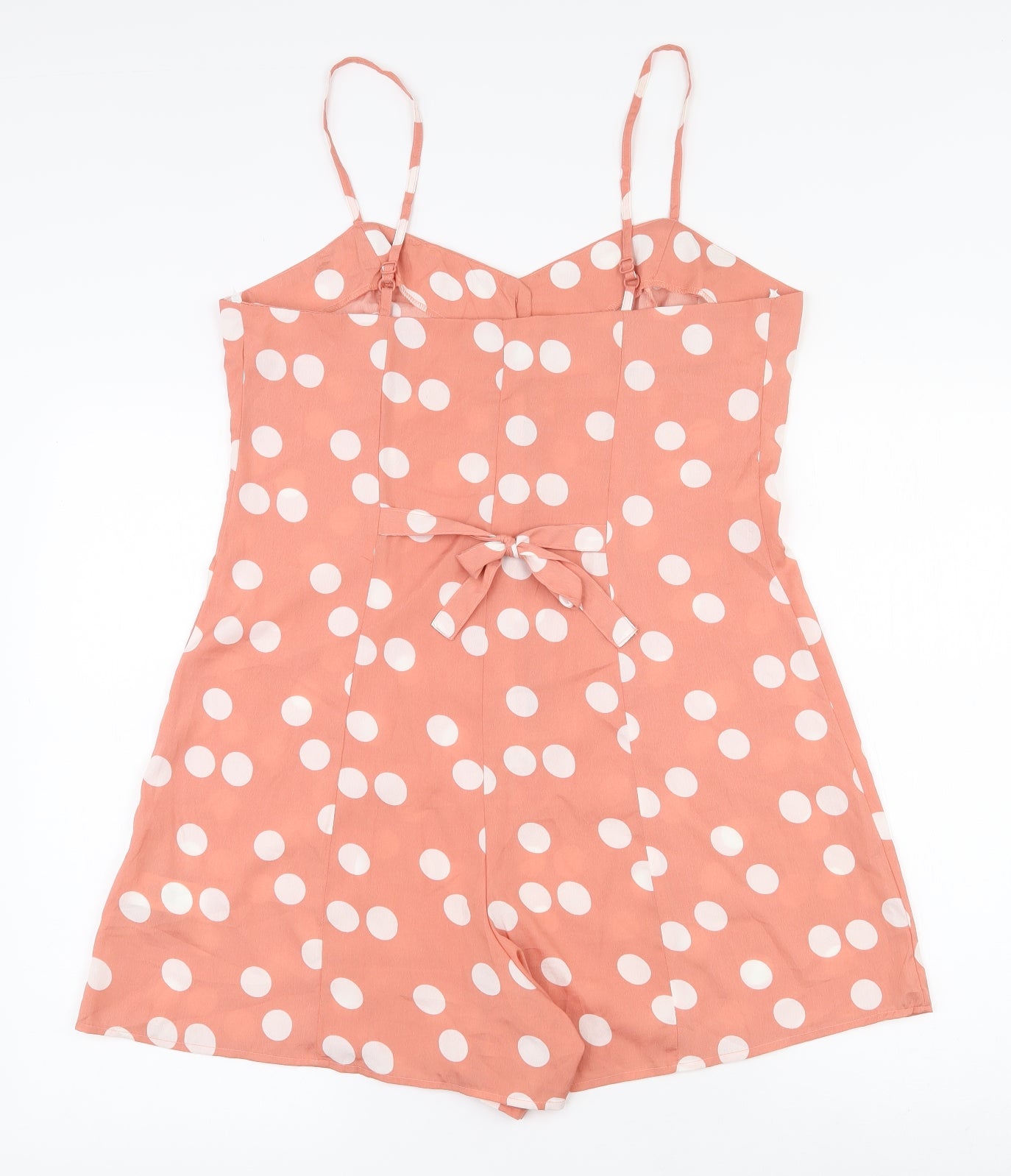 Primark Womens Pink Polka Dot 100% Polyester Playsuit One-Piece Size 12 L3 in Button