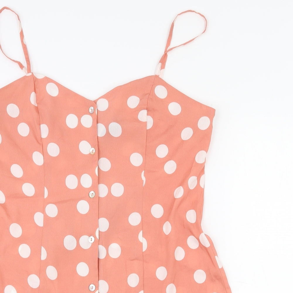 Primark Womens Pink Polka Dot 100% Polyester Playsuit One-Piece Size 12 L3 in Button