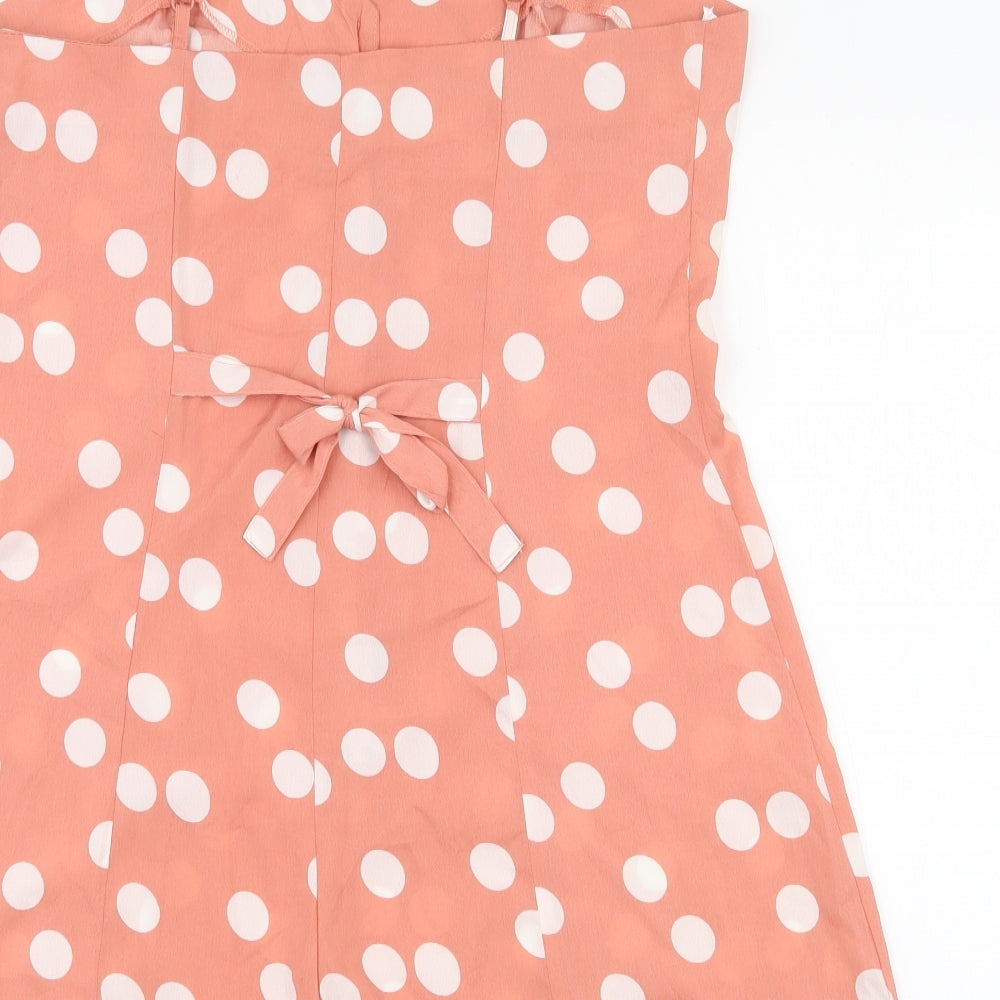 Primark Womens Pink Polka Dot 100% Polyester Playsuit One-Piece Size 12 L3 in Button