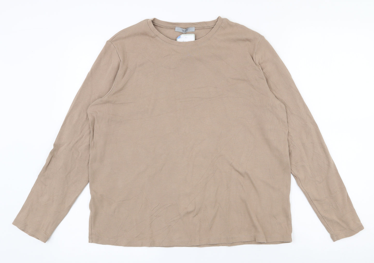 Marks and Spencer Womens Beige  100% Cotton Basic T-Shirt Size 16 Crew Neck