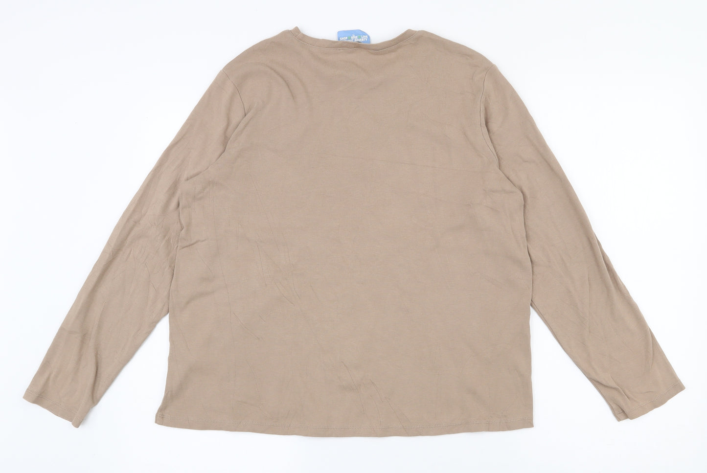 Marks and Spencer Womens Beige  100% Cotton Basic T-Shirt Size 16 Crew Neck