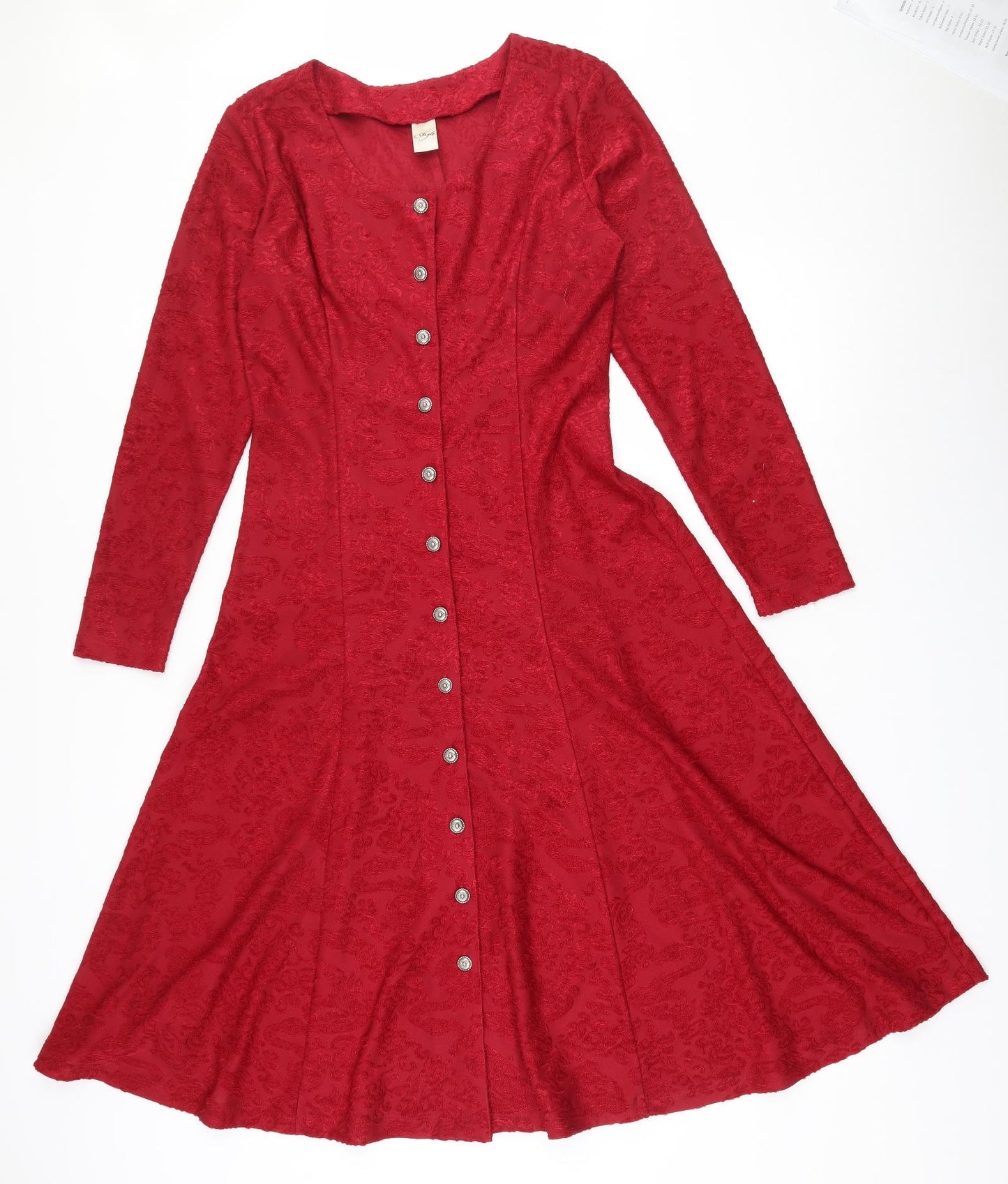 Style Womens Red  Polyester Fit & Flare  Size 12  Round Neck Button