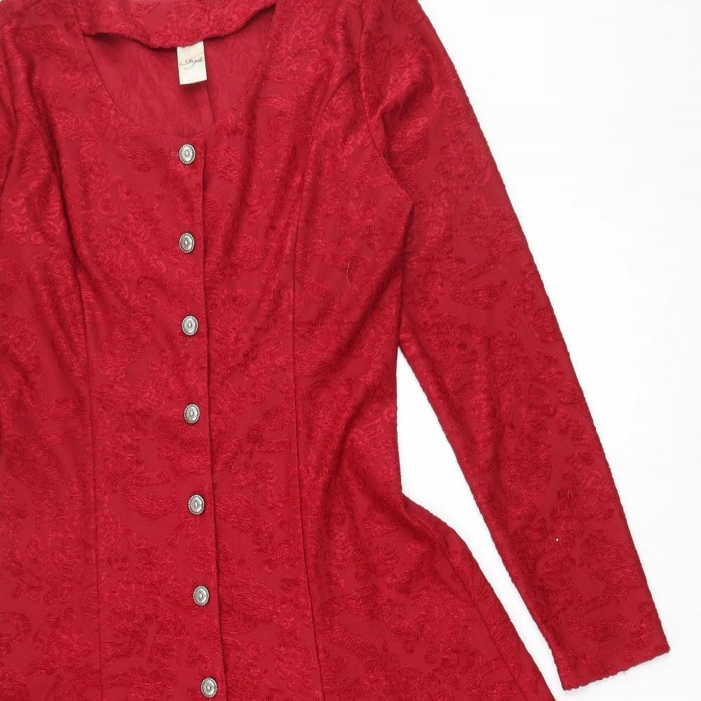 Style Womens Red  Polyester Fit & Flare  Size 12  Round Neck Button