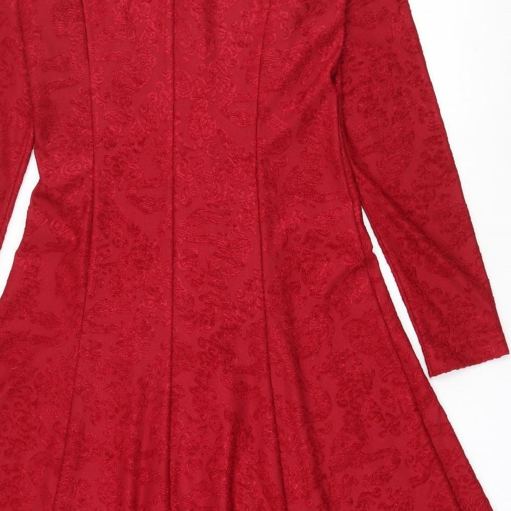 Style Womens Red  Polyester Fit & Flare  Size 12  Round Neck Button