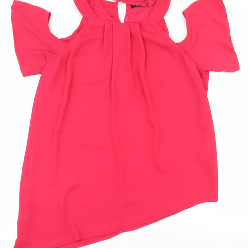F&F Womens Pink  Polyester Basic Blouse Size 10 Round Neck - Asymmetric