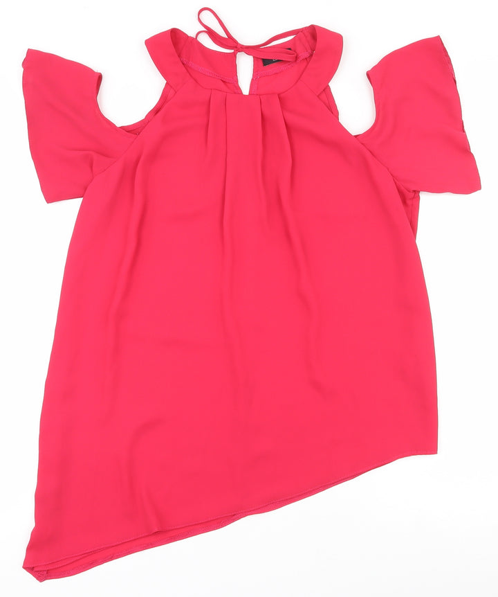 F&F Womens Pink Polyester Basic Blouse Size 10 Round Neck - Asymmetric