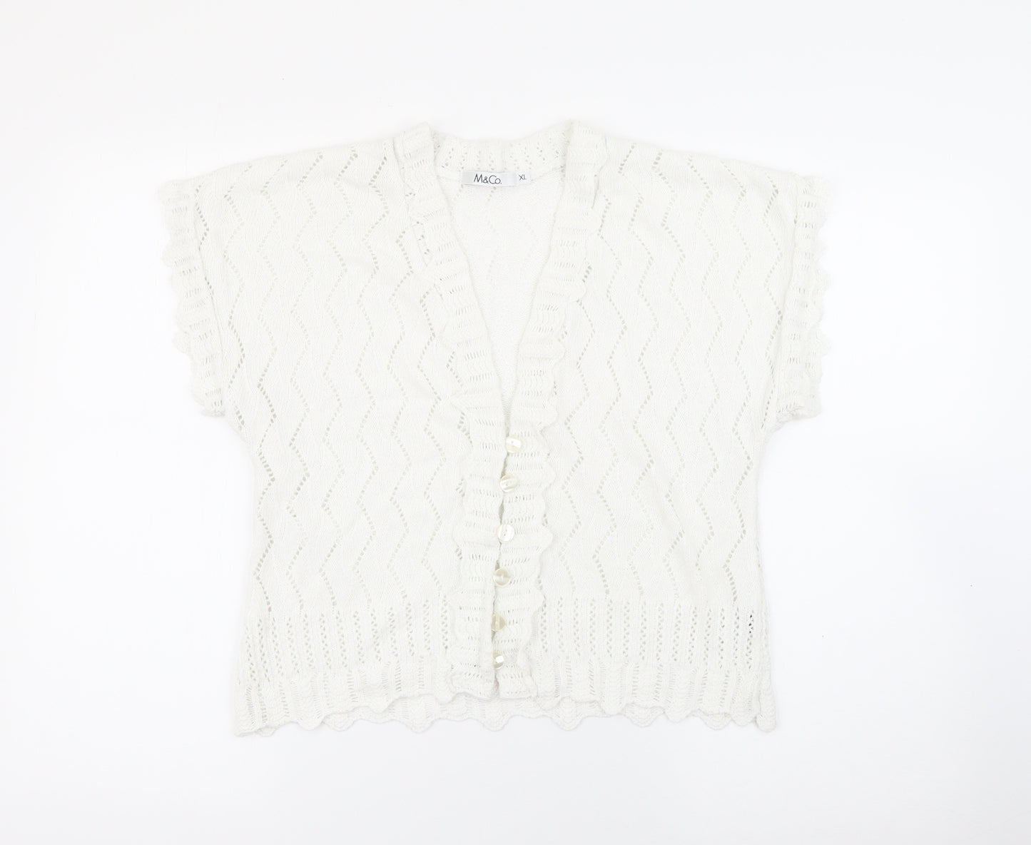 M&Co Womens White V-Neck  Cotton Cardigan Jumper Size XL