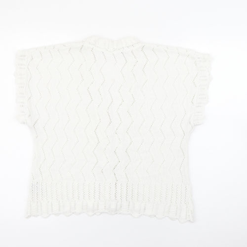 M&Co Womens White V-Neck  Cotton Cardigan Jumper Size XL