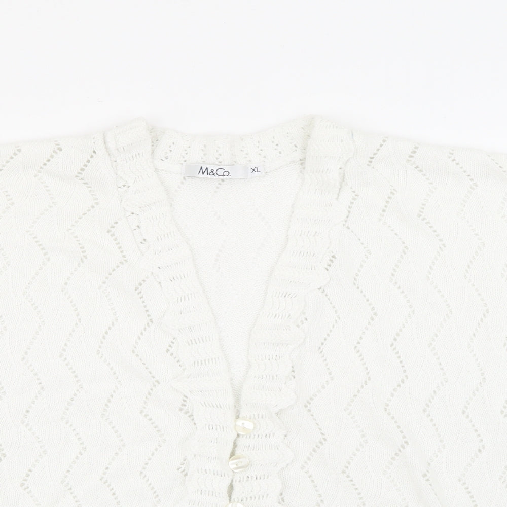 M&Co Womens White V-Neck  Cotton Cardigan Jumper Size XL