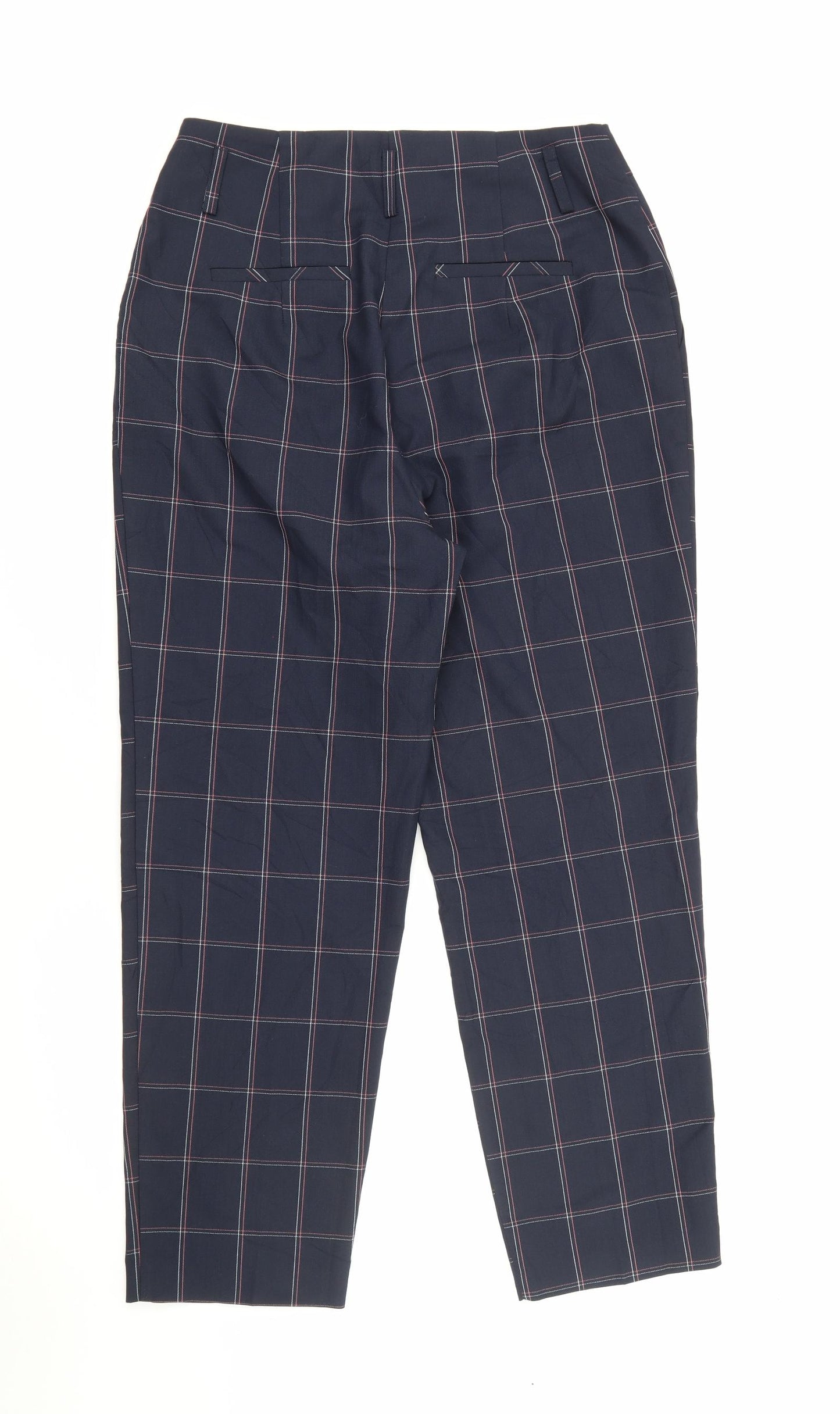 Warehouse Womens Blue Plaid Polyester Carrot Trousers Size 10 L26 in Regular Zip