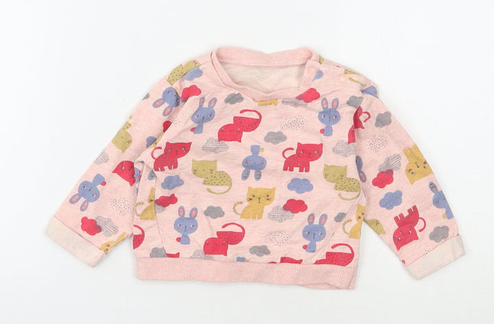 Nutmeg Girls Pink 100% Cotton Basic Casual Size 6-9 Months Round Neck Pullover