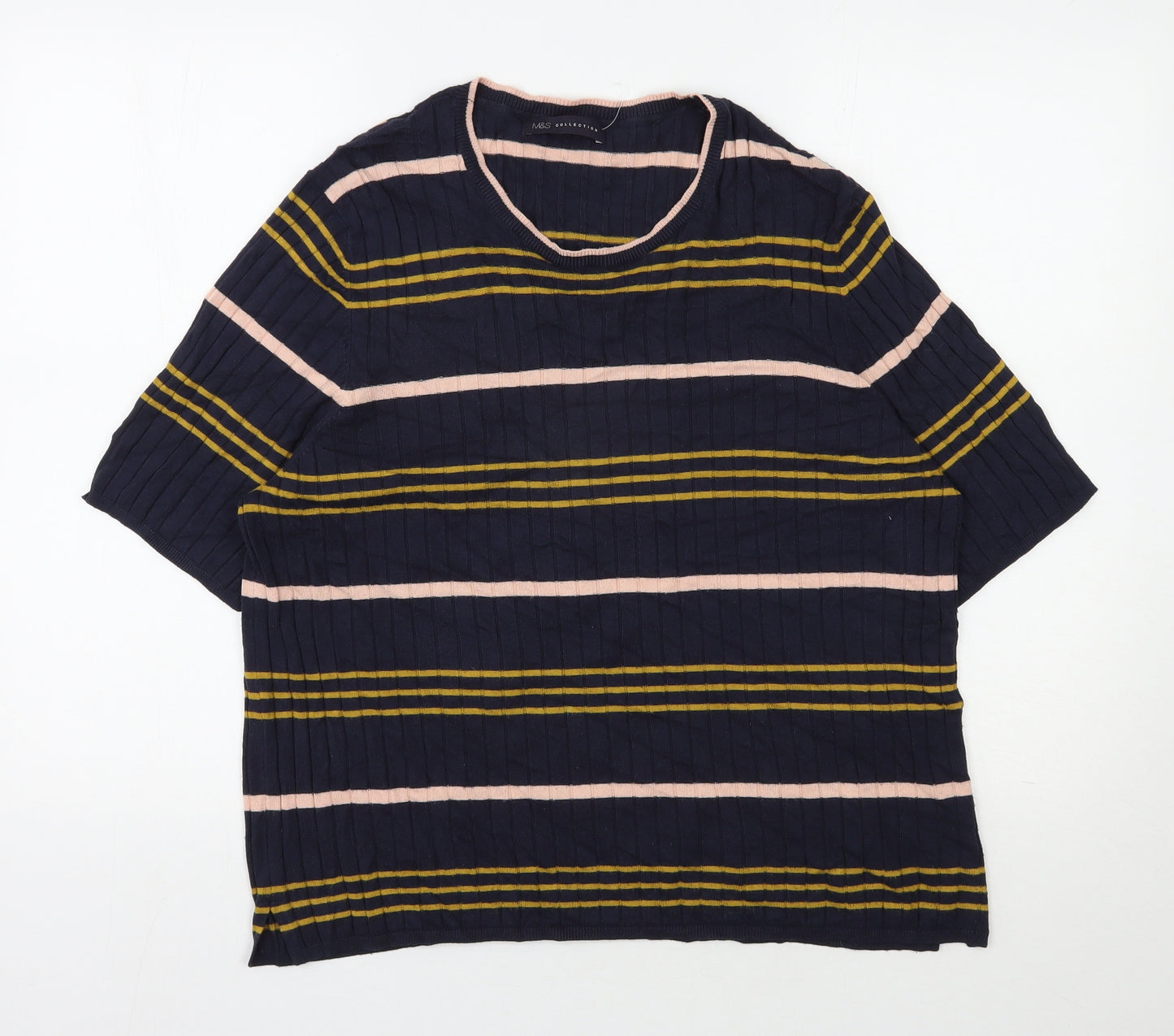 Marks and Spencer Womens Blue Round Neck Striped Viscose Pullover Jumper Size 22