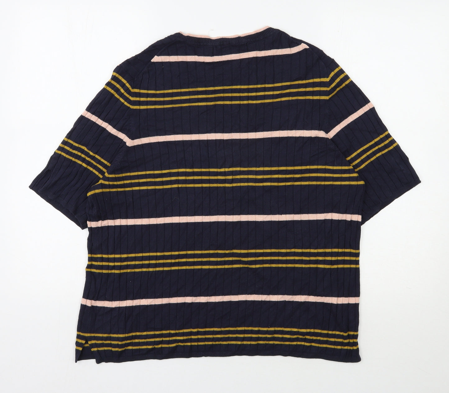 Marks and Spencer Womens Blue Round Neck Striped Viscose Pullover Jumper Size 22