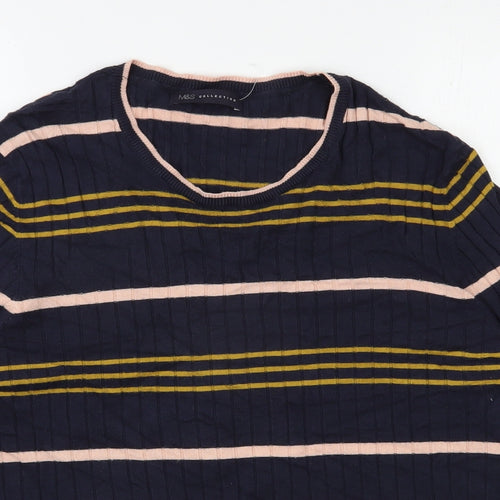 Marks and Spencer Womens Blue Round Neck Striped Viscose Pullover Jumper Size 22