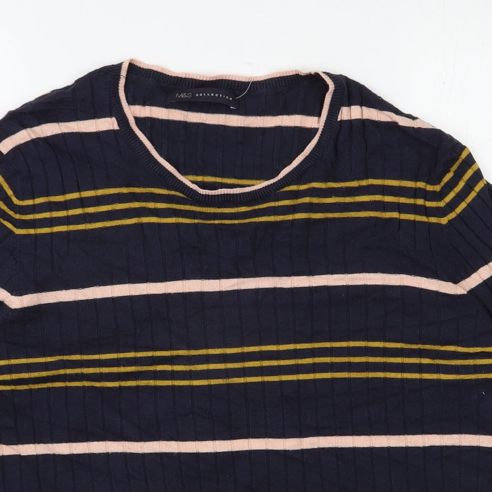 Marks and Spencer Womens Blue Round Neck Striped Viscose Pullover Jumper Size 22