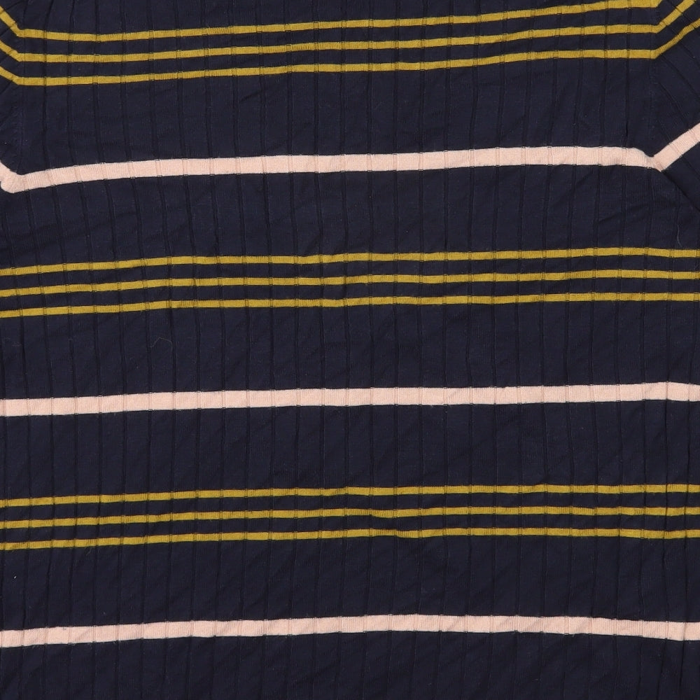 Marks and Spencer Womens Blue Round Neck Striped Viscose Pullover Jumper Size 22