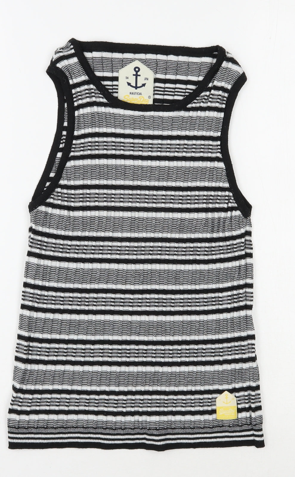 Superdry Womens Black Scoop Neck Striped Polyester Vest Jumper Size S