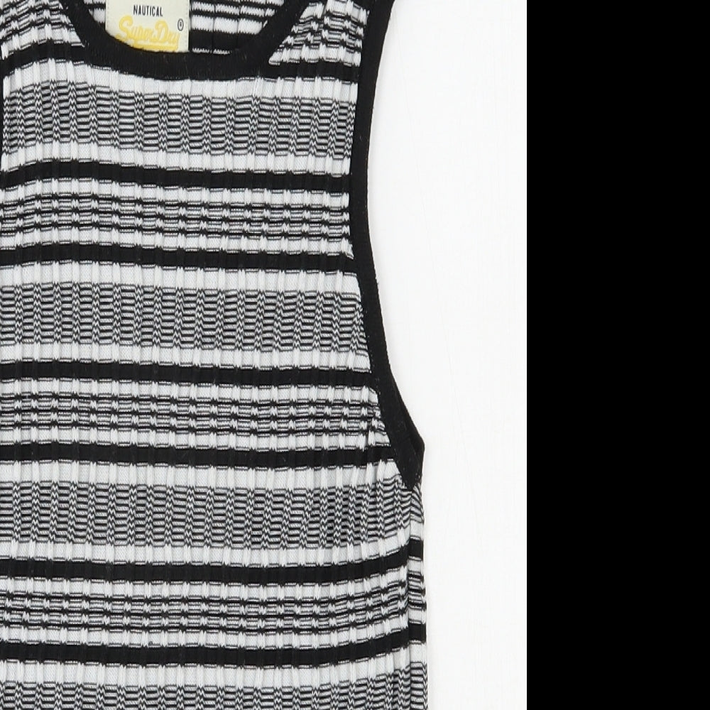 Superdry Womens Black Scoop Neck Striped Polyester Vest Jumper Size S