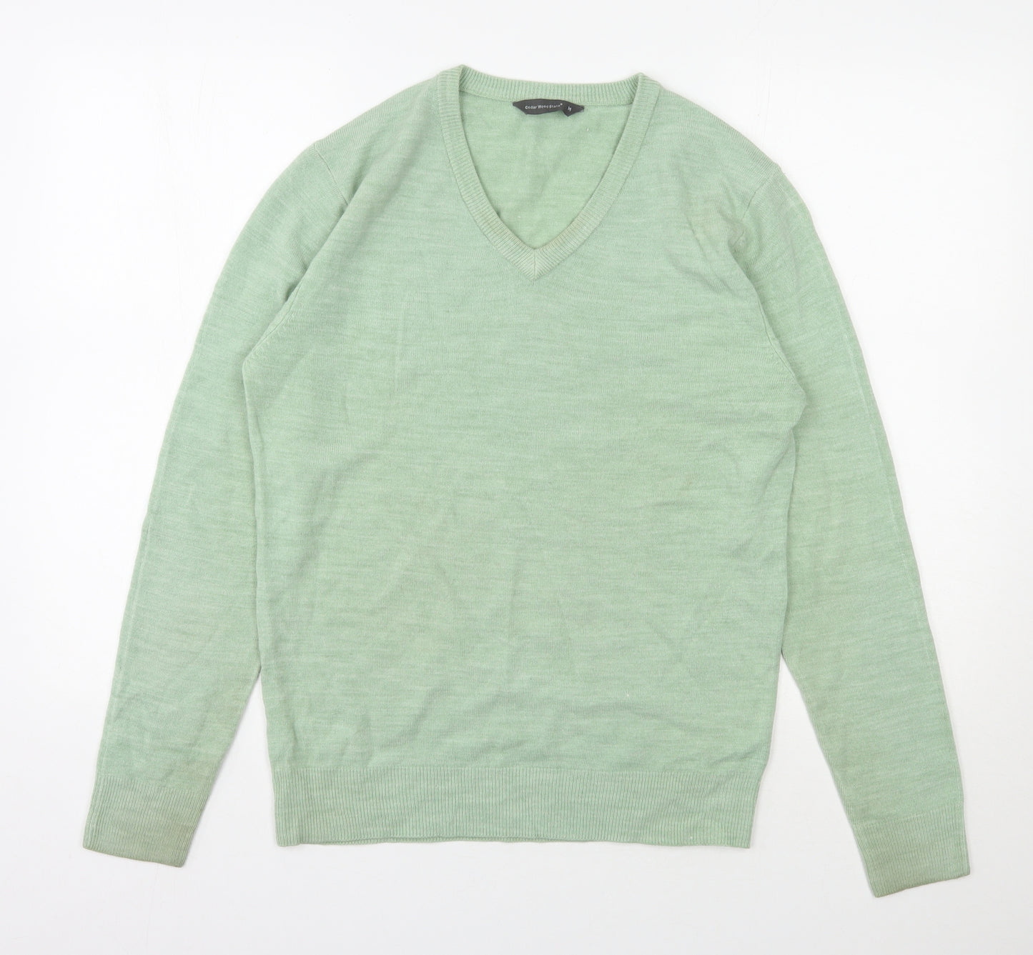 Cedar Wood State Mens Green V-Neck  Acrylic Pullover Jumper Size M