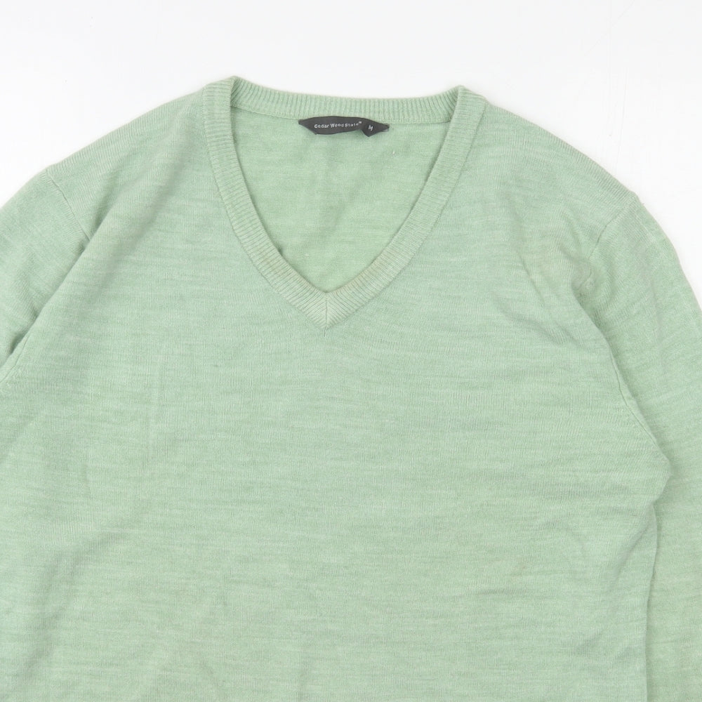 Cedar Wood State Mens Green V-Neck  Acrylic Pullover Jumper Size M
