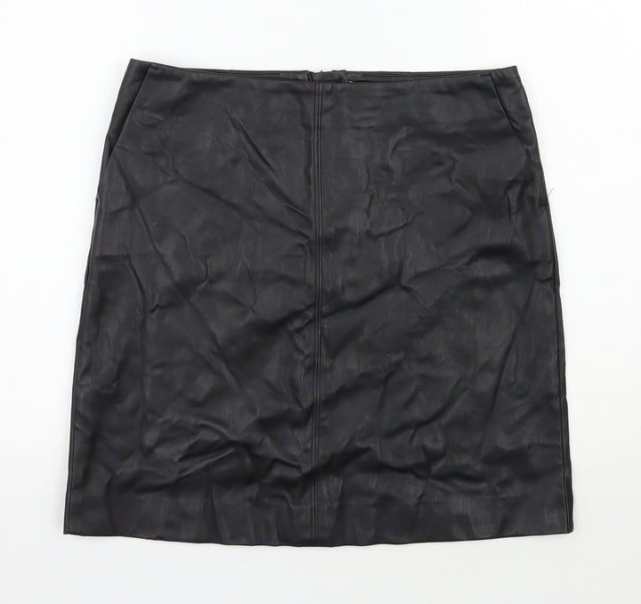 Wallis Womens Black  Polyester A-Line Skirt Size 10   Zip