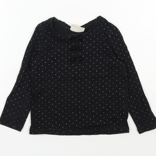 NEXT Girls Black Polka Dot 100% Cotton Pullover T-Shirt Size 18-24 Months Round Neck Pullover