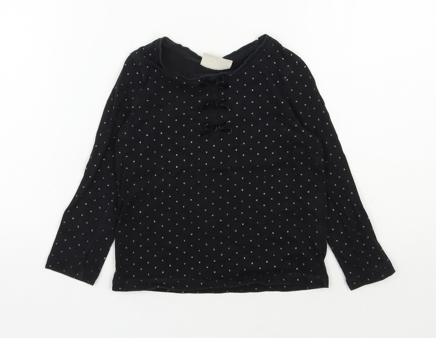 NEXT Girls Black Polka Dot 100% Cotton Pullover T-Shirt Size 18-24 Months Round Neck Pullover