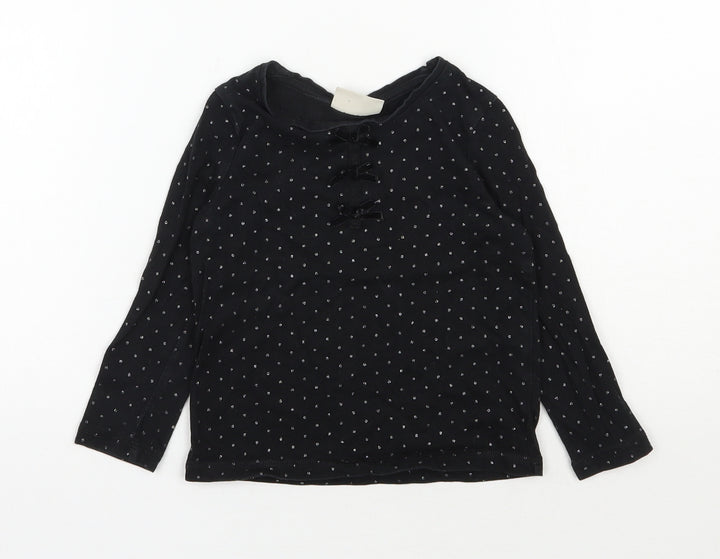 NEXT Girls Black Polka Dot 100% Cotton Pullover T-Shirt Size 18-24 Months Round Neck Pullover