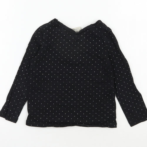 NEXT Girls Black Polka Dot 100% Cotton Pullover T-Shirt Size 18-24 Months Round Neck Pullover