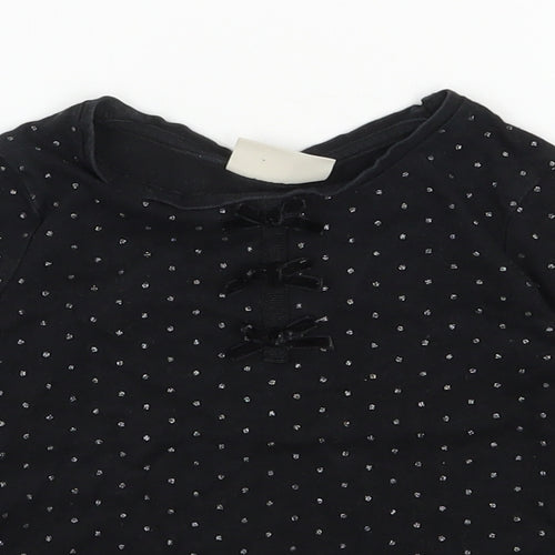 NEXT Girls Black Polka Dot 100% Cotton Pullover T-Shirt Size 18-24 Months Round Neck Pullover