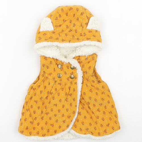 Aspen Girls Yellow Floral  Gilet Waistcoat Size 6-9 Months   Snap