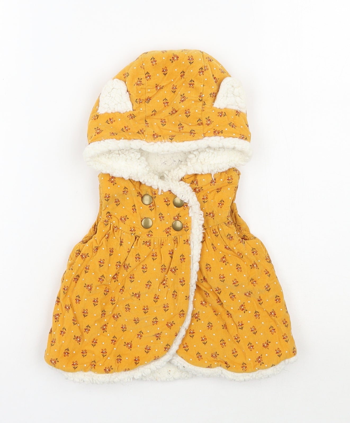 Aspen Girls Yellow Floral  Gilet Waistcoat Size 6-9 Months   Snap