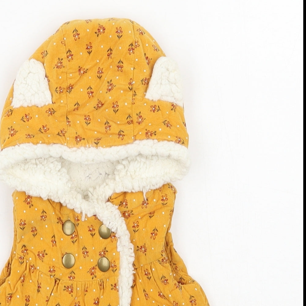 Aspen Girls Yellow Floral  Gilet Waistcoat Size 6-9 Months   Snap
