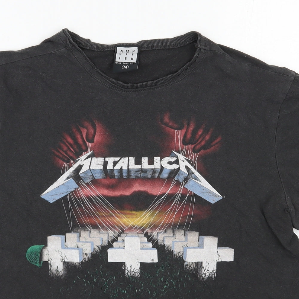 Amplified Mens Grey  Cotton  T-Shirt Size M Round Neck  - Metallica