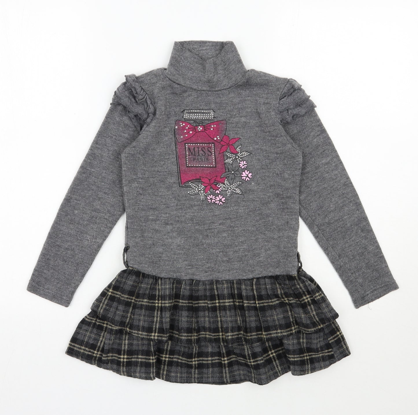 Shialy  Girls Grey Plaid Cotton Jumper Dress  Size 10 Years  High Neck Pullover