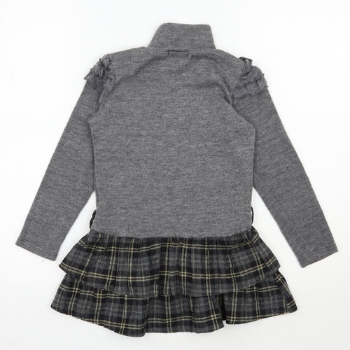 Shialy  Girls Grey Plaid Cotton Jumper Dress  Size 10 Years  High Neck Pullover
