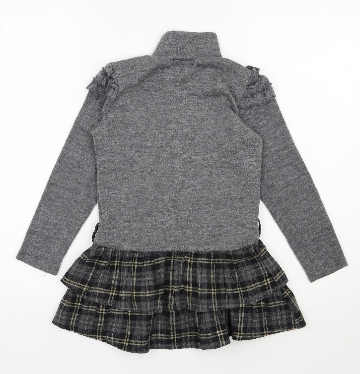 Shialy  Girls Grey Plaid Cotton Jumper Dress  Size 10 Years  High Neck Pullover