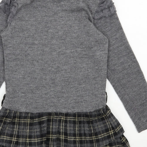 Shialy  Girls Grey Plaid Cotton Jumper Dress  Size 10 Years  High Neck Pullover