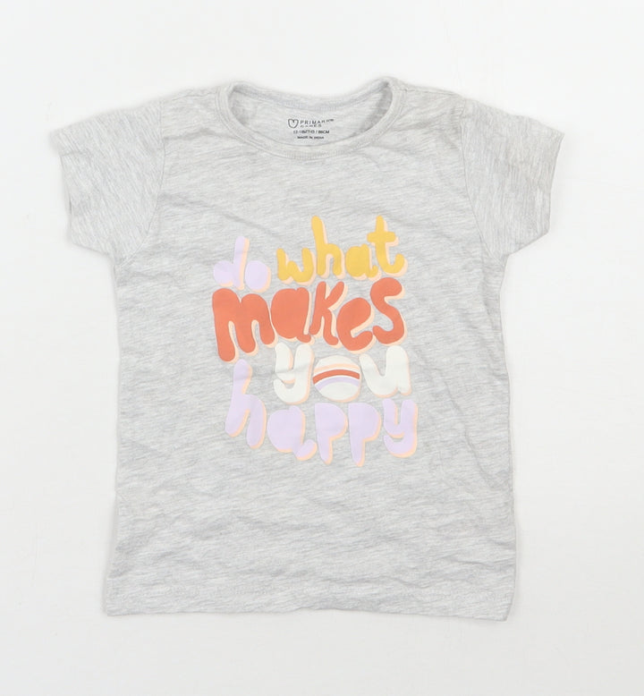 Primark Girls Grey  Cotton Basic T-Shirt Size 12-18 Months Round Neck Pullover