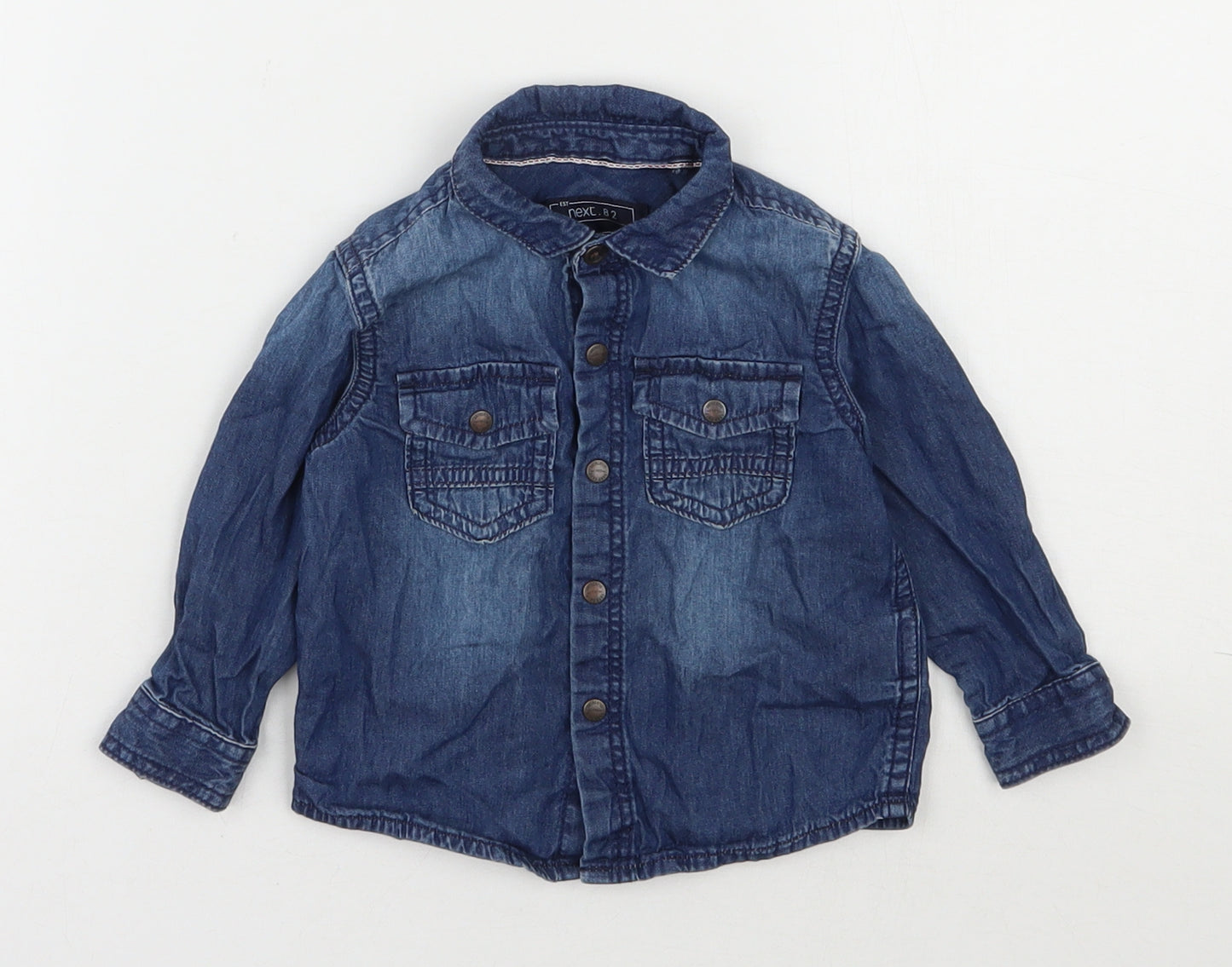 NEXT Boys Blue  100% Cotton Basic Button-Up Size 9-12 Months Collared Snap