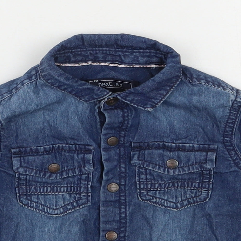 NEXT Boys Blue  100% Cotton Basic Button-Up Size 9-12 Months Collared Snap